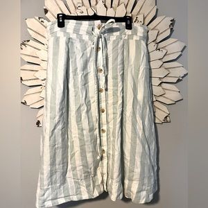 Striped linen type button down paper bag skirt